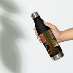 Context image of an American vintage stainless steel water bottle with the San Francisco Escape artwork by Drese Art
