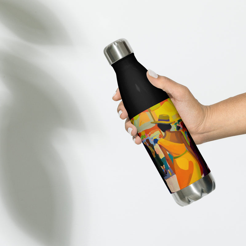 Context view of a Spanish vintage stainless steel water bottle featuring the Colors of Seville artwork by Drese Art