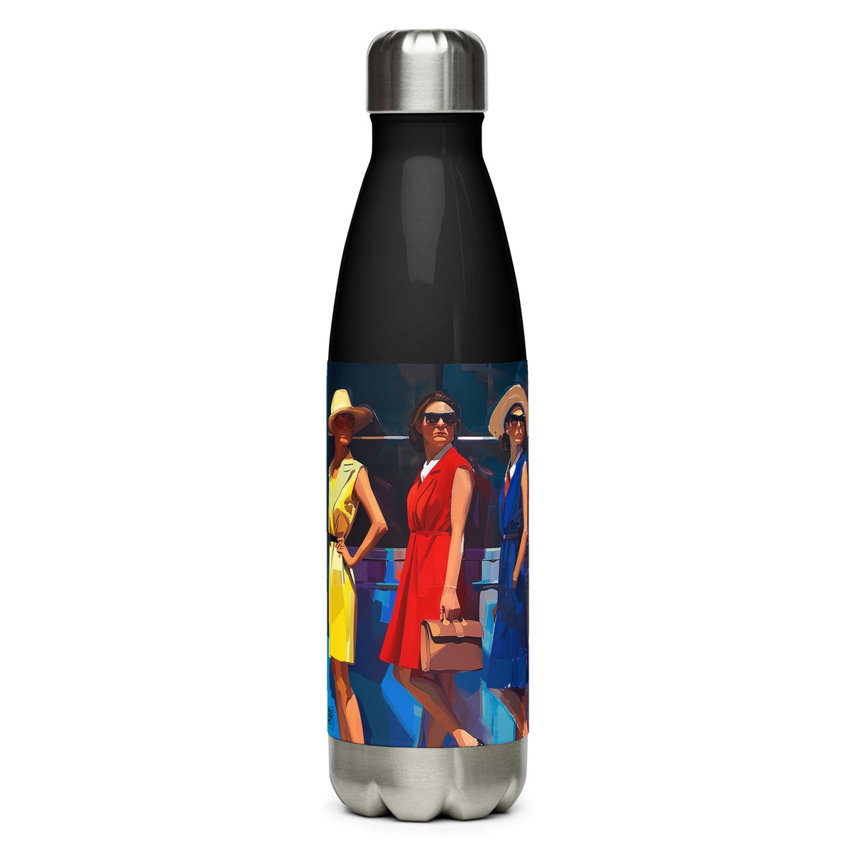 American vintage stainless steel water bottle featuring the Colors of SoHo artwork by Drese Art