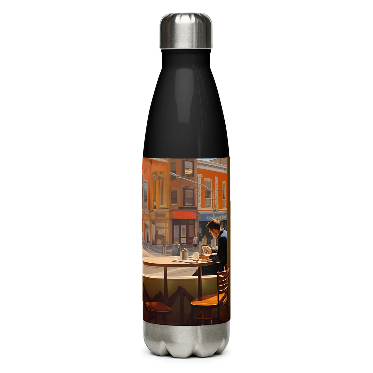 American vintage stainless steel water bottle with the San Francisco Escape artwork by Drese Art