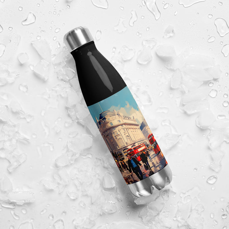 Context view of a Vintage London stainless steel water bottle featuring the London Scene artwork by Drese Art