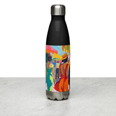 Context view of a Spanish vintage stainless steel water bottle featuring the Colors of Seville artwork by Drese Art