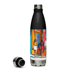 Context view of an American vintage stainless steel water bottle featuring the SoHo Style artwork by Drese Art