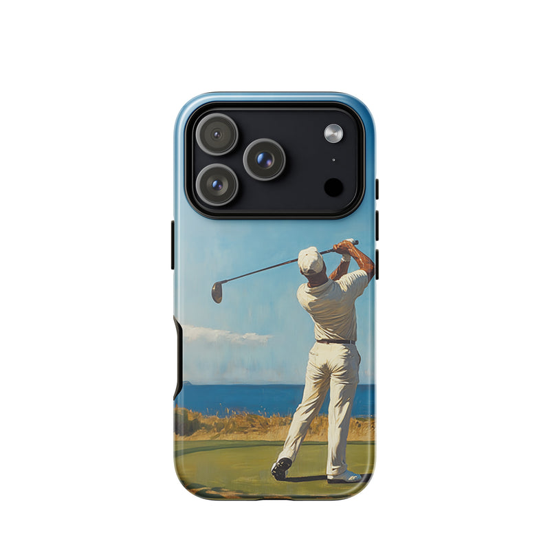 Golf-inspired iPhone case for iPhone 18 Pro with the Coastal Drive artwork by Drese Art