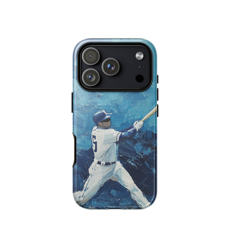 Baseball-inspired iPhone case for iPhone 18 Pro with the Frozen Swing artwork by Drese Art