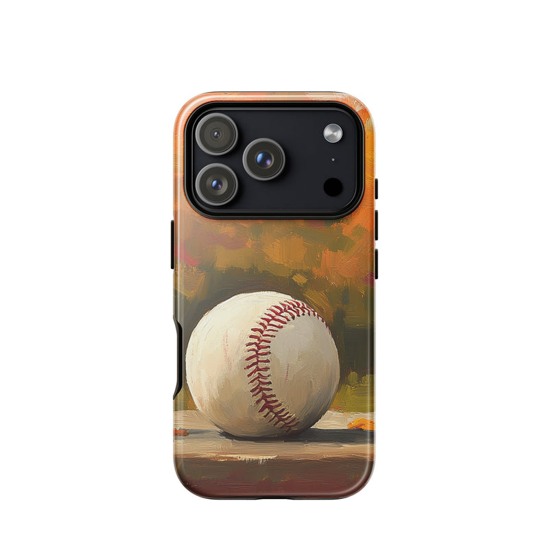 Baseball-inspired iPhone case for iPhone 18 Pro with the Autumn Pause artwork by Drese Art