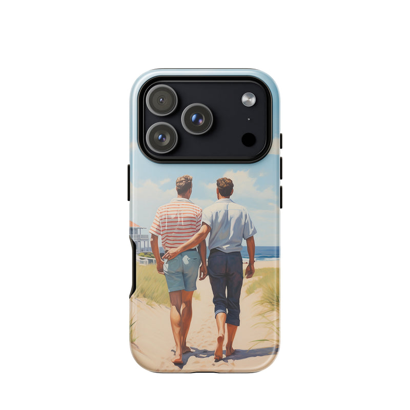 Pride-inspired American vintage iPhone case for iPhone 18 Pro with the Stroll by the Beach artwork by Drese Art