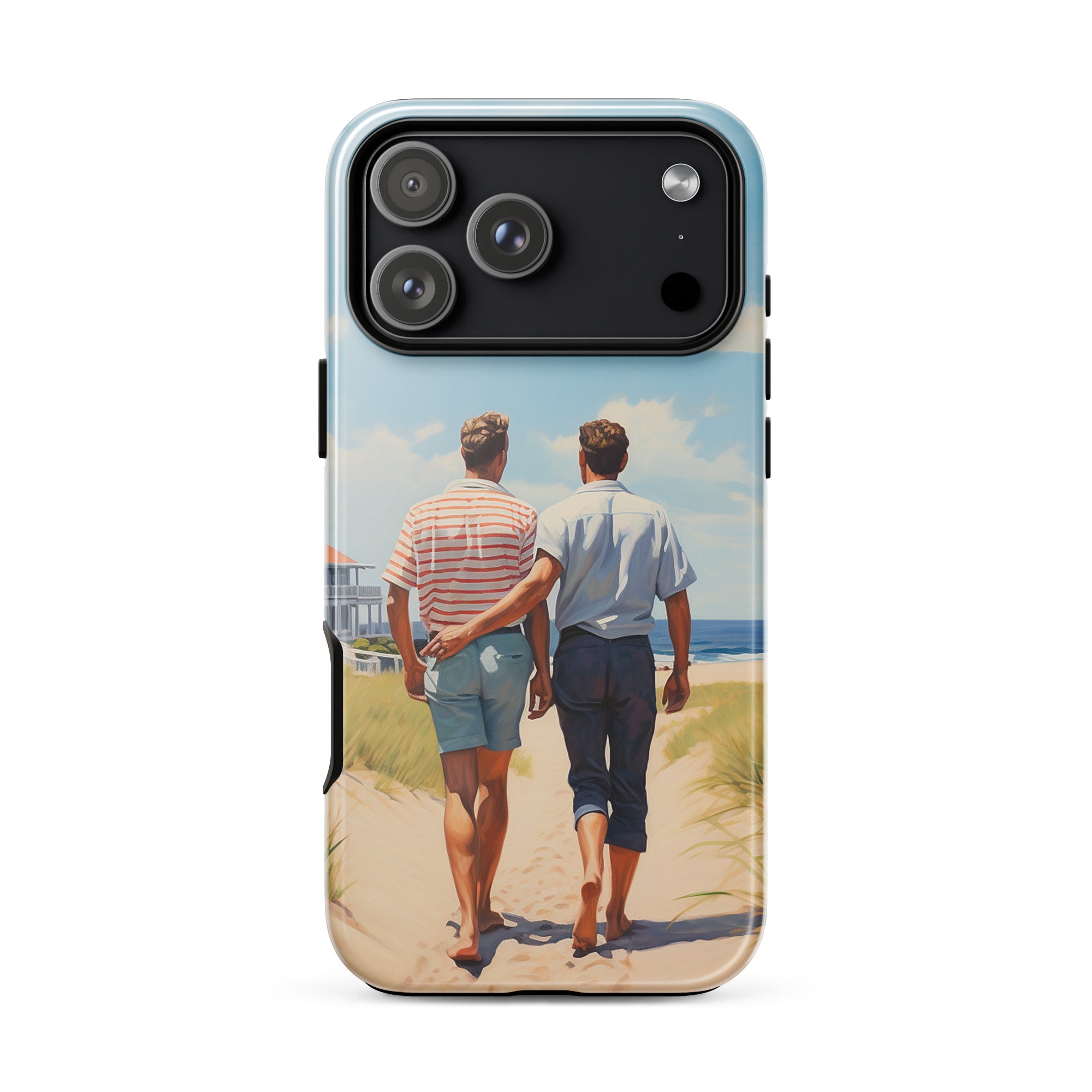 Pride-inspired American vintage iPhone case for iPhone 18 Pro Max with the Stroll by the Beach artwork by Drese Art