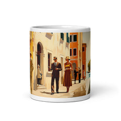 Detail view of Italian vintage ceramic mug with the Venice Canal artwork by Drese Art