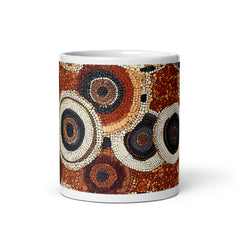 Detail view of Ethnic patterned ceramic mug with the Sacred Earth artwork by Drese Art