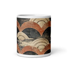 Detail view of Japanese vintage pattern ceramic mug with the Aged Tides artwork by Drese Art