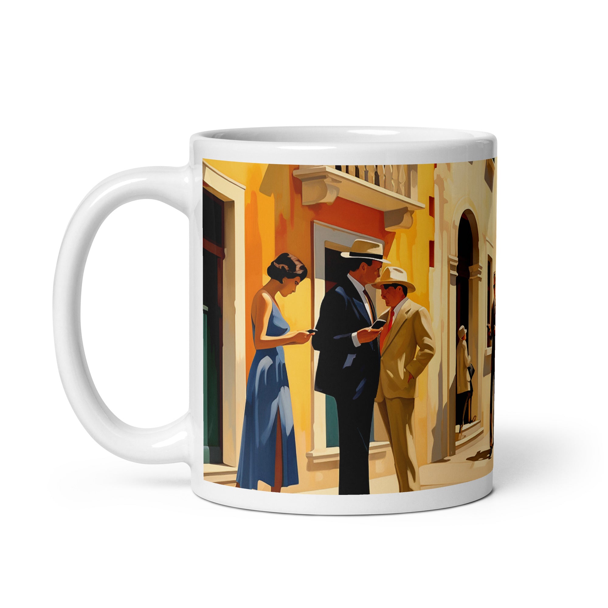 Detail view of Italian vintage ceramic mug with the Venice Canal artwork by Drese Art