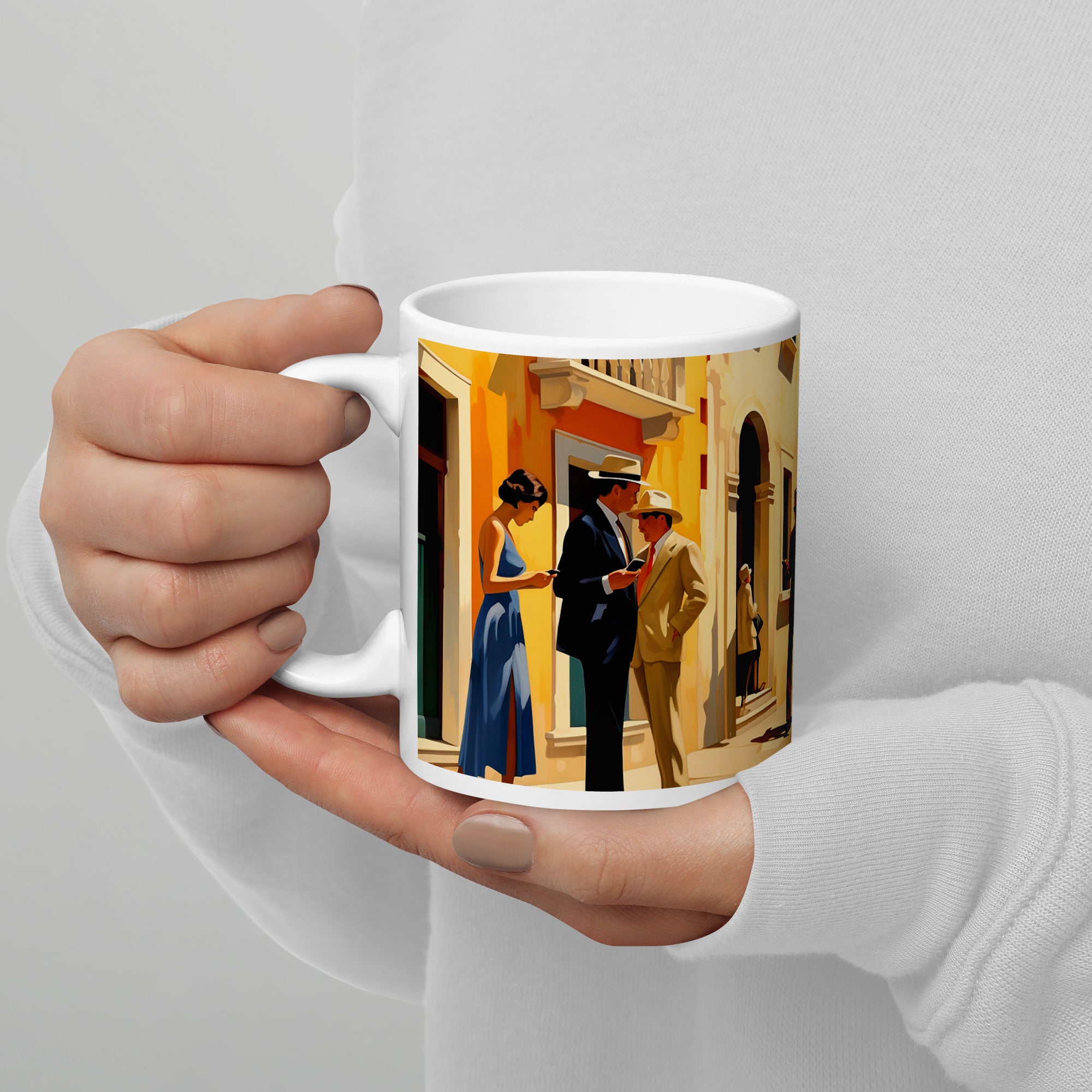 Context image of Italian vintage ceramic mug with the Venice Canal artwork by Drese Art