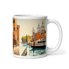 Detail view of Italian vintage ceramic mug with the Venice Canal artwork by Drese Art