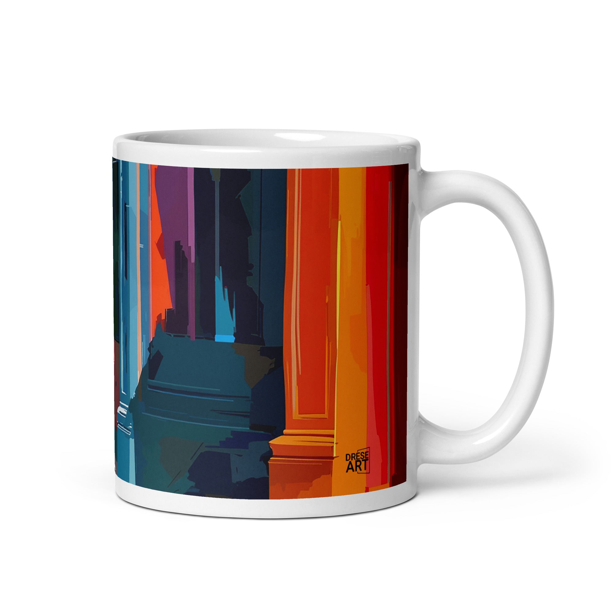 Detail view of American vintage ceramic mug with the SoHo Style artwork by Drese Art