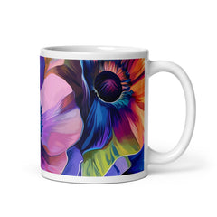 Detail view of Floral ceramic mug with the Luminous Depths artwork by Drese Art