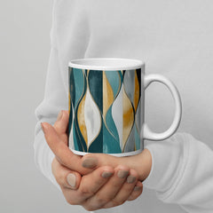 Context image of Abstract pattern ceramic mug with the Gilded Currents artwork by Drese Art