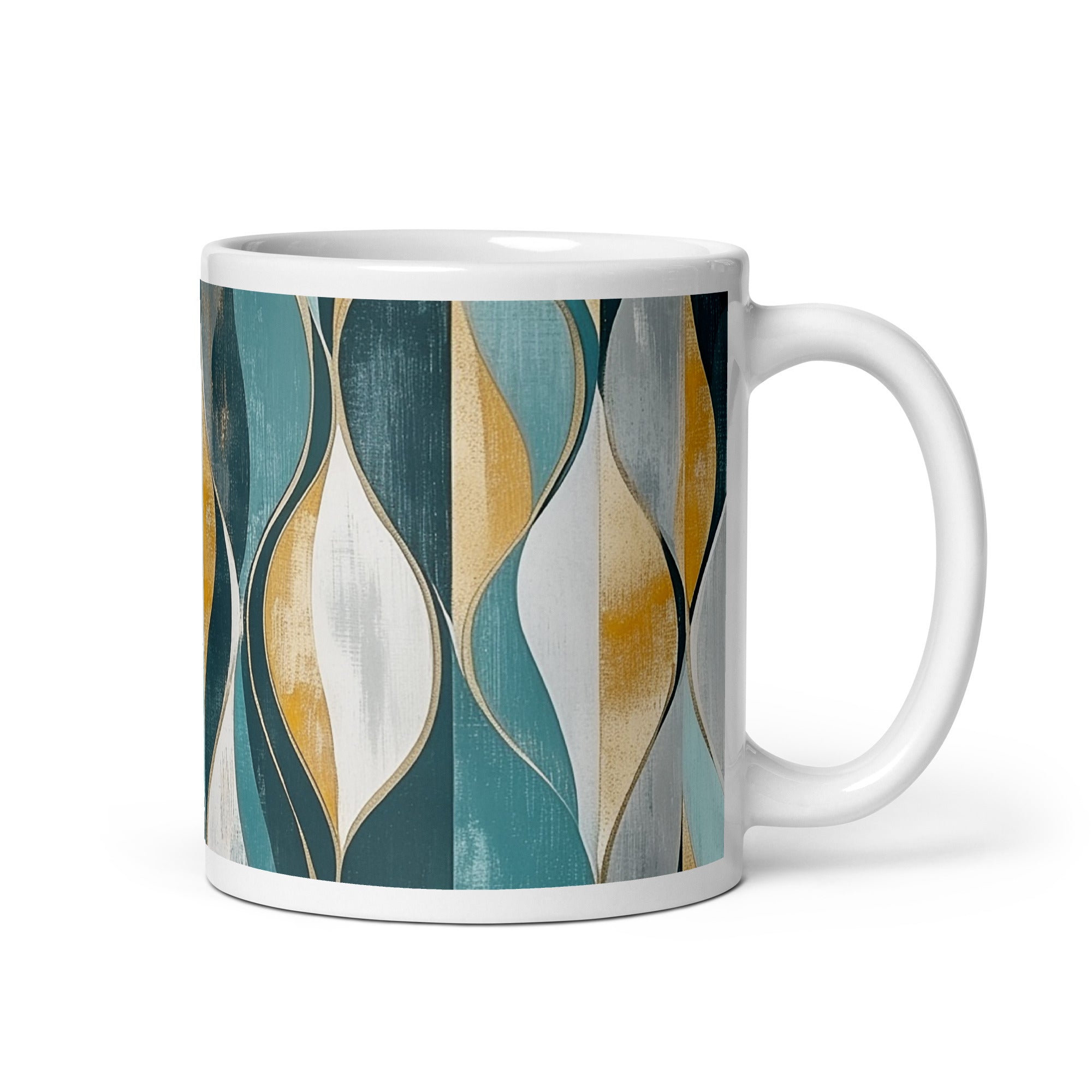 Detail view of Abstract pattern ceramic mug with the Gilded Currents artwork by Drese Art
